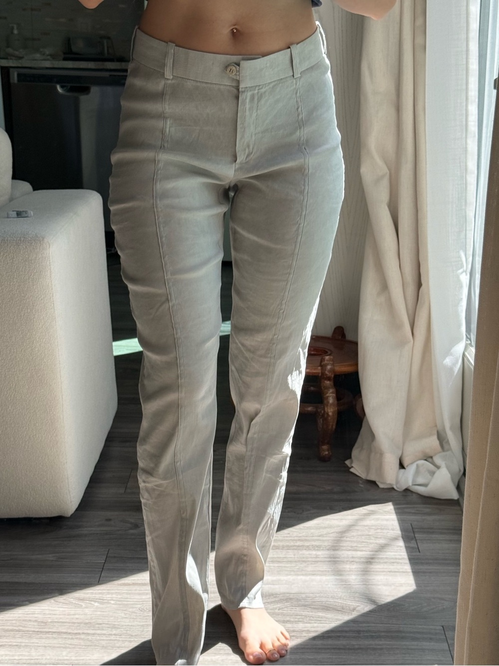 Annette Gortz Gray Linen Blend Straight Leg Pants EU 38 Minimalist